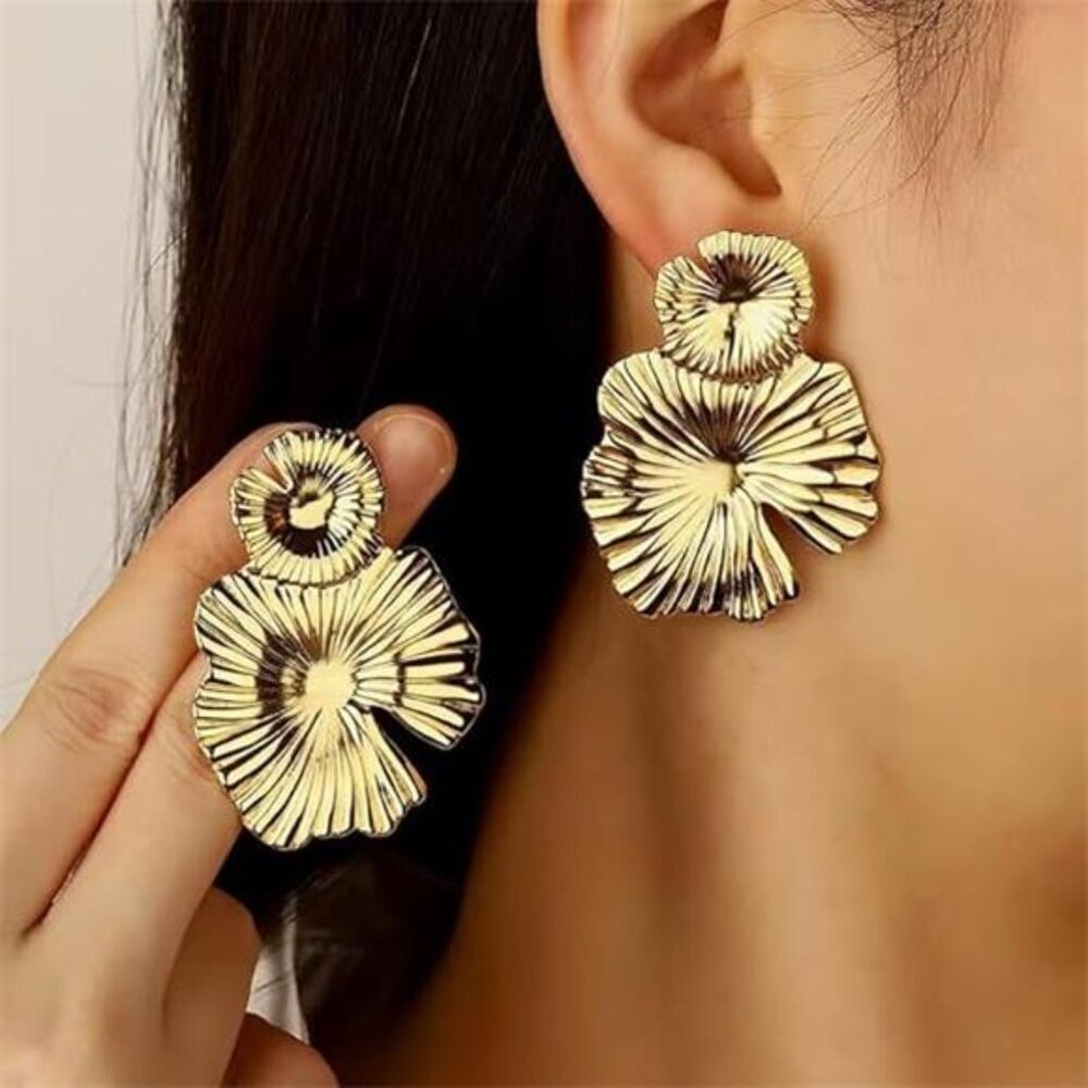 Gold Flower Stud Earrings | Hypoallergenic Stainless Steel Lightweight Jewelry